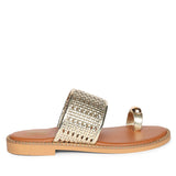 Aureline Gold Woven Leather Flat Sandals