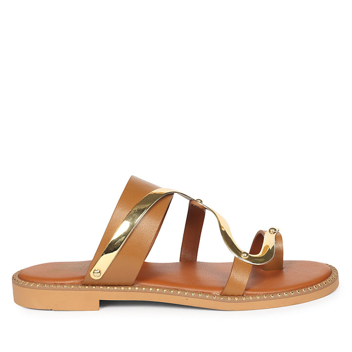 Layla Tan Leather Flat Sandals