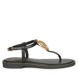 Amalia Black Leather Flat Sandals
