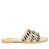 Aliana Black & Cream Leather Flat Sandals