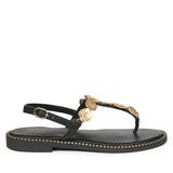 Averie Black Leather Flat Sandals