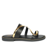 Layla Black Leather Flat Sandals