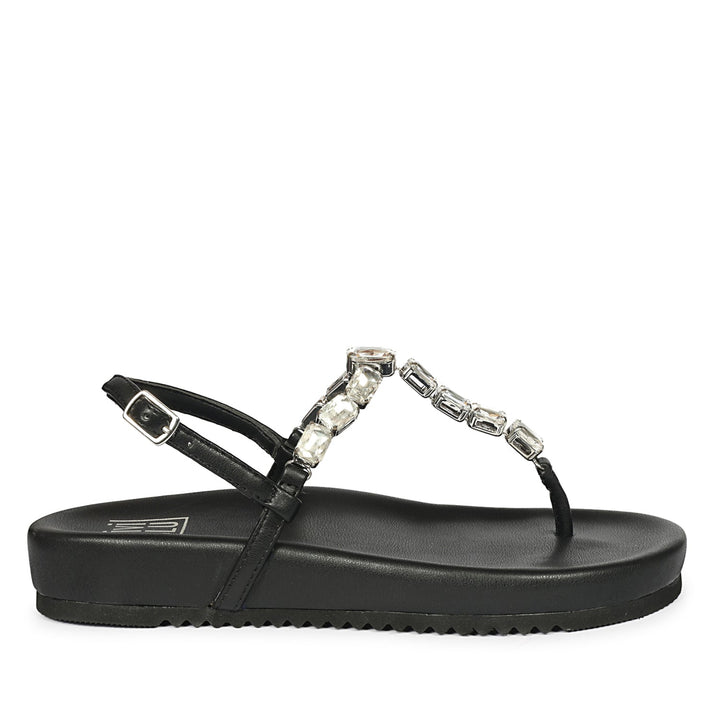 Vivian Black Leather Footbed Sandals