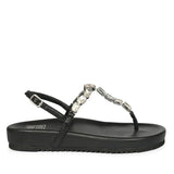 Vivian Black Leather Footbed Sandals