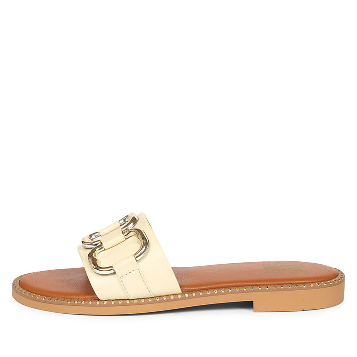 Eileen Off White Leather Flat Sandals
