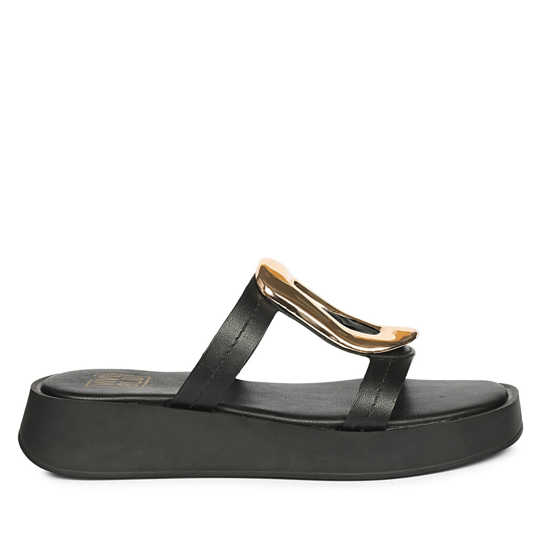 Avianna Black Leather Platform Sandals