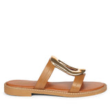 Reina Tan Leather Flat Sandals
