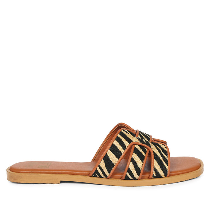 Aliana Beige Leather Flat Sandals