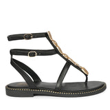 Estelle Black Leather Flat Sandals