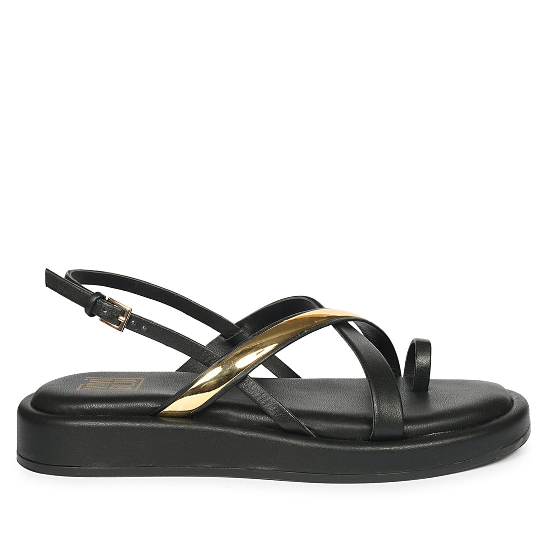 Camille Black Leather Platform Sandals