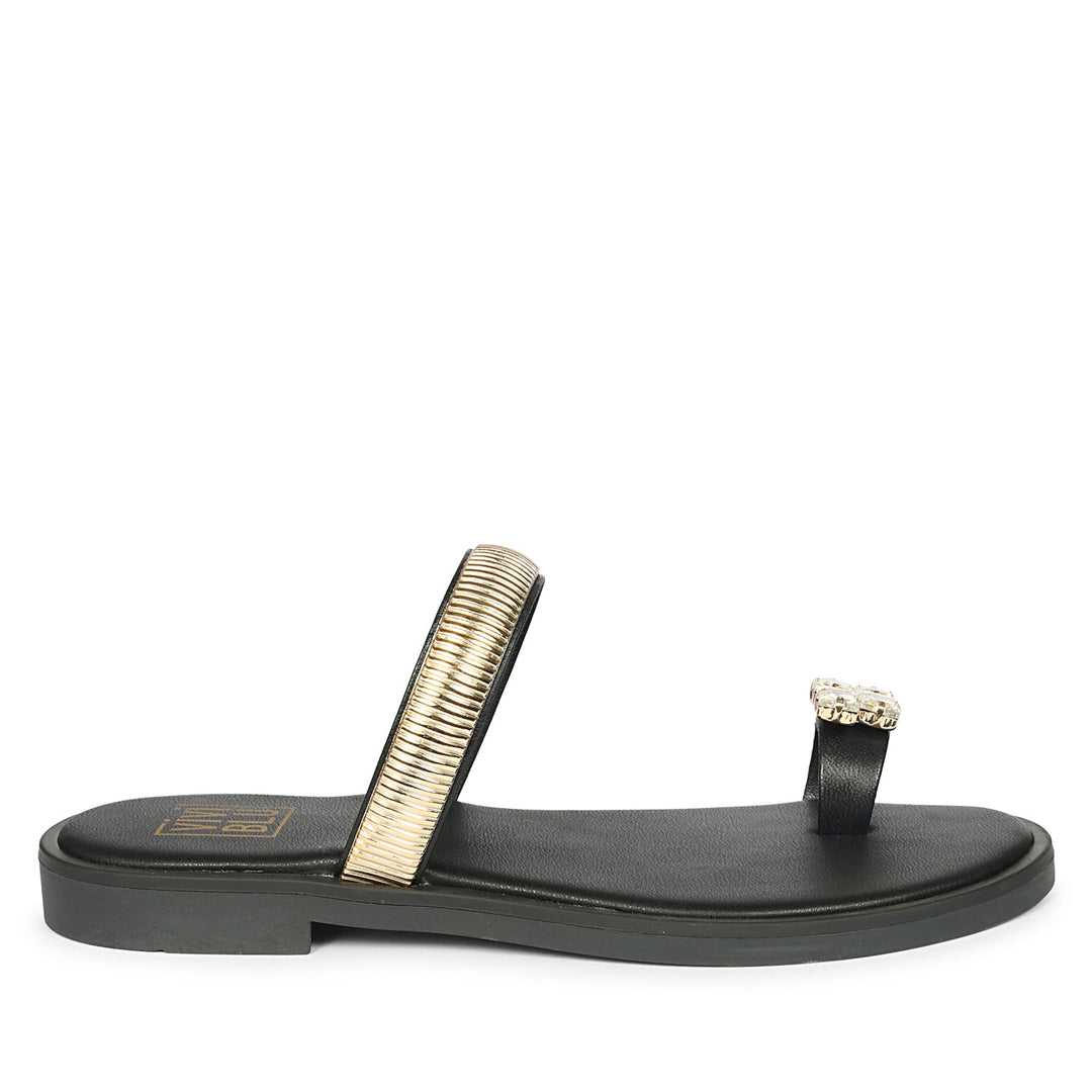 Stevie Black Leather Flat Sandals