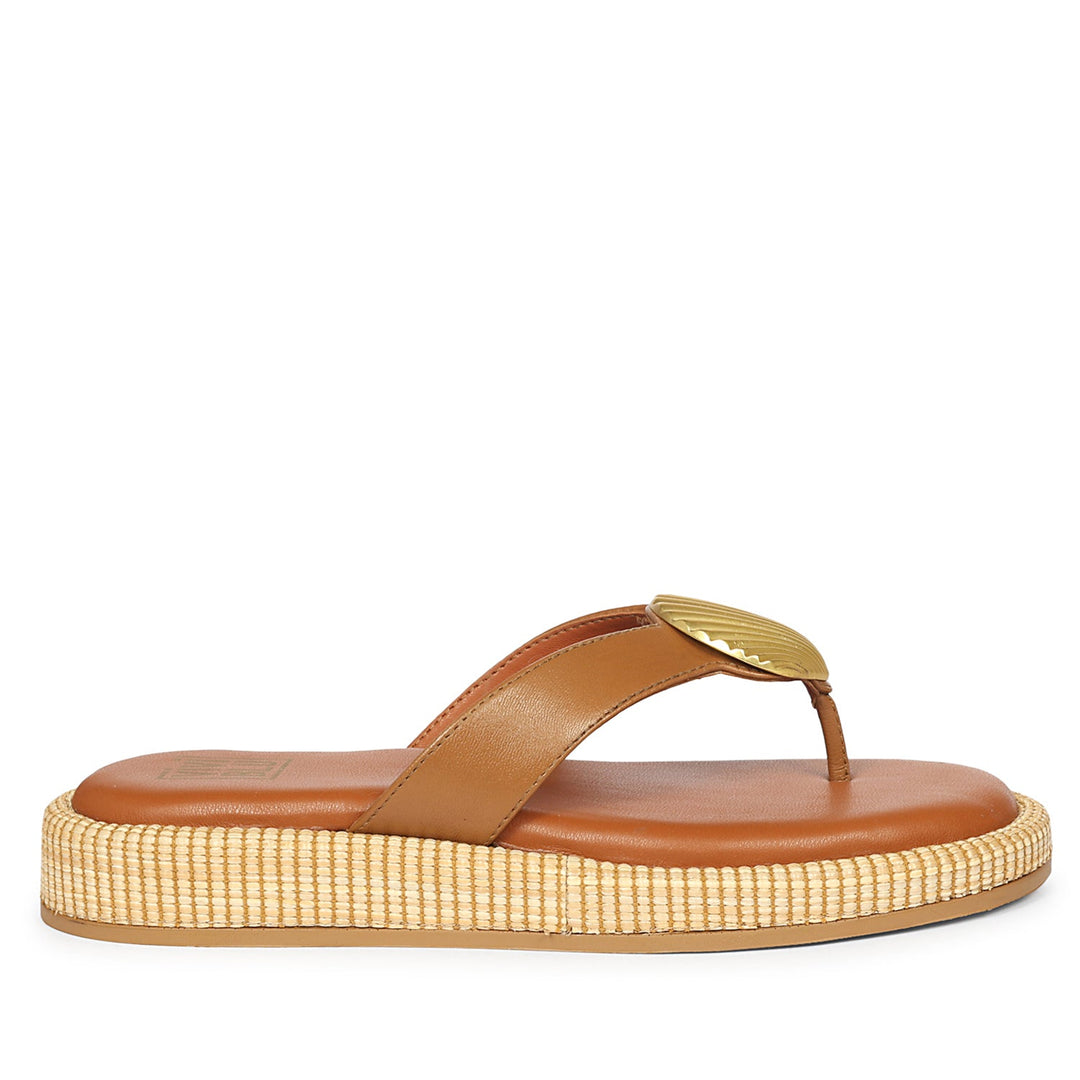 Elle Tan Leather Flat Sandals