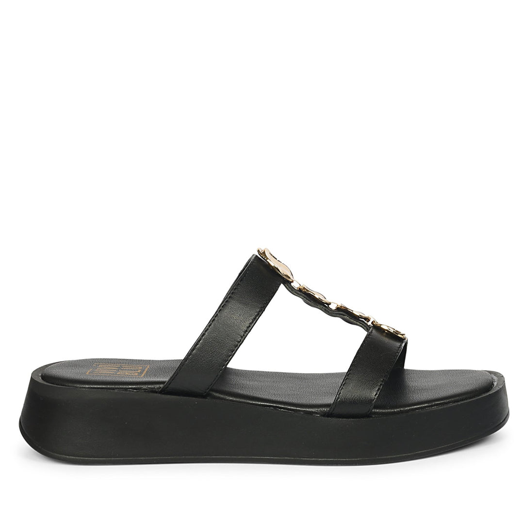 Sariyah Black Leather Platform Sandals