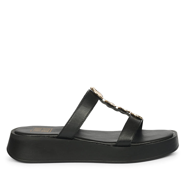 Sariyah Black Leather Platform Sandals