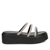 ViviBlu Black Leather Platform Sandals Embellished With White Straps