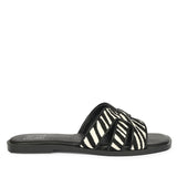 Aliana Black White Leather Flat Sandals