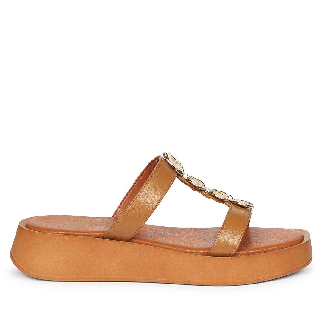 Sariyah Tan Leather Platform Sandals