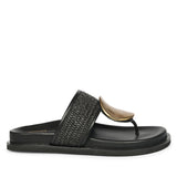 Nora Black Leather Footbed Sandals