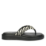 Jolene Black White Leather Flat Sandals
