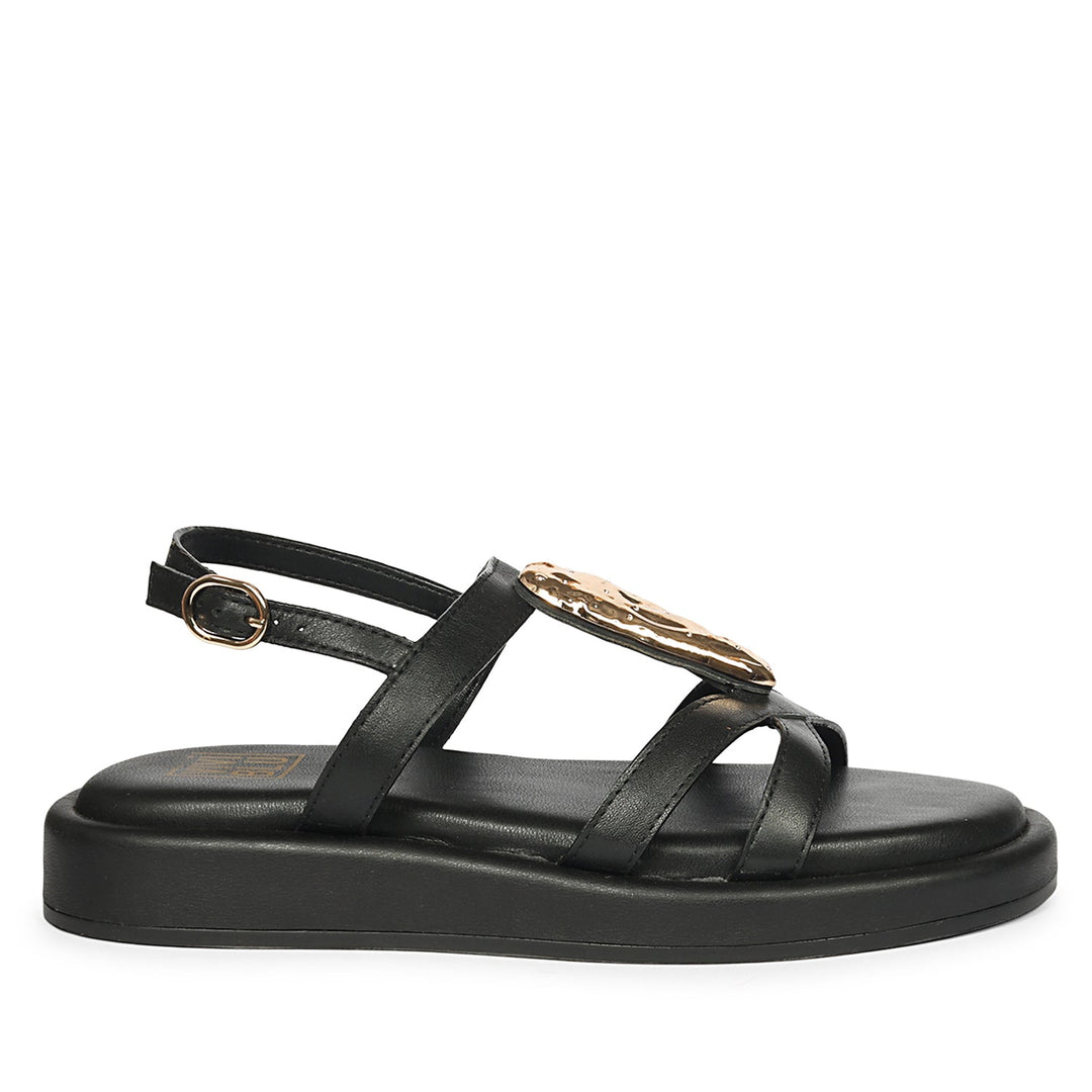 Melany Black Leather Platform Sandals
