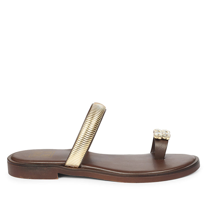 Stevie Brown Leather Flat Sandals