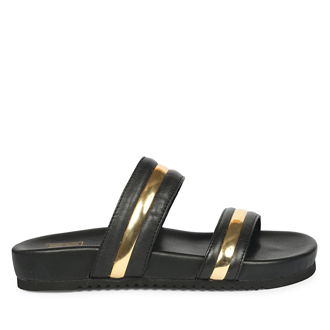 Daniela Black Leather Footbed Sandals