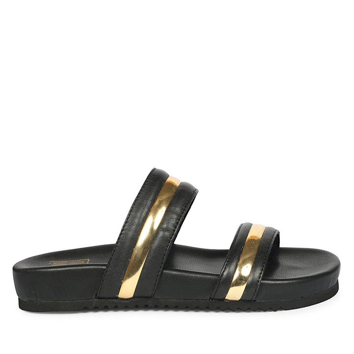 Daniela Black Leather Footbed Sandals