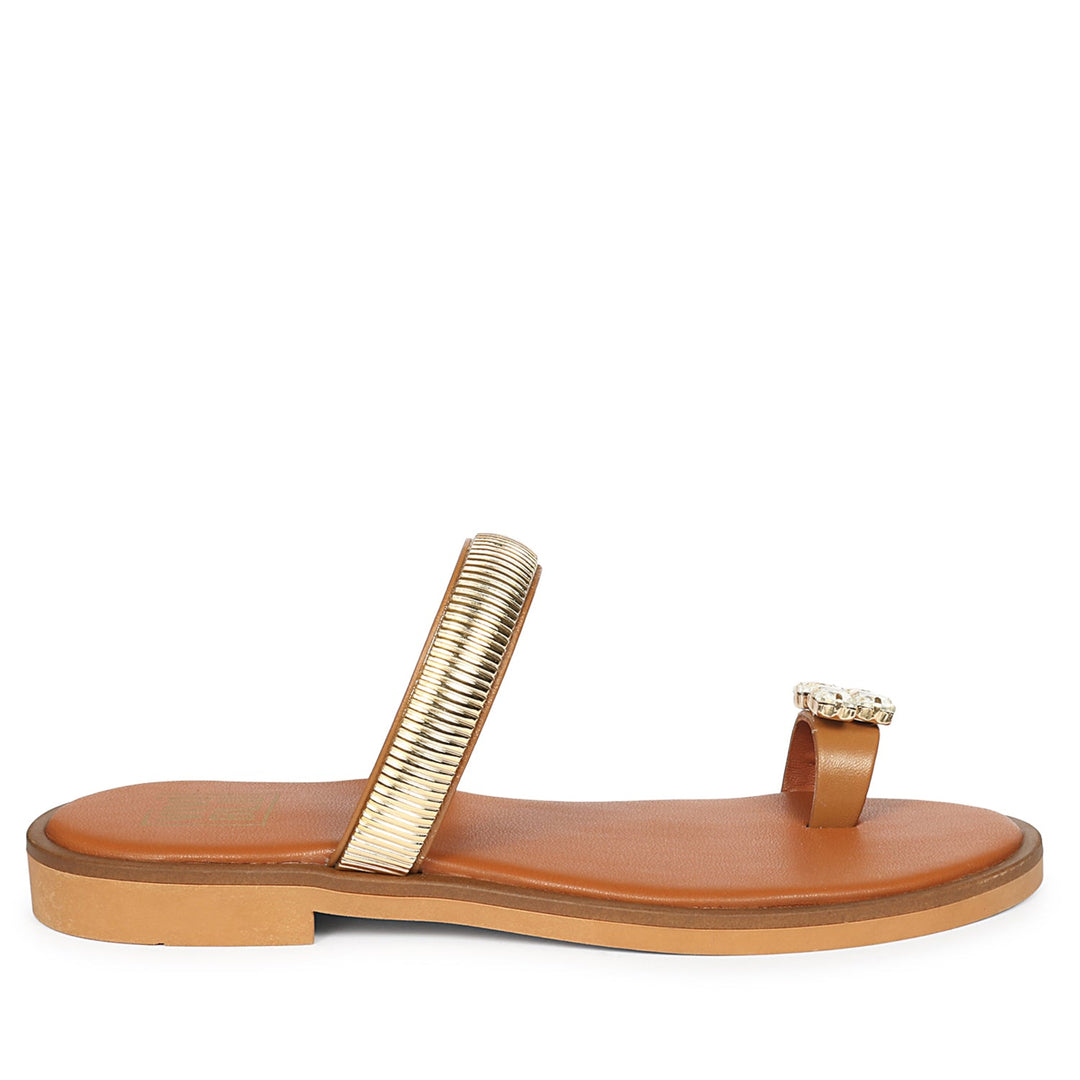 Stevie Tan Leather Flat Sandals