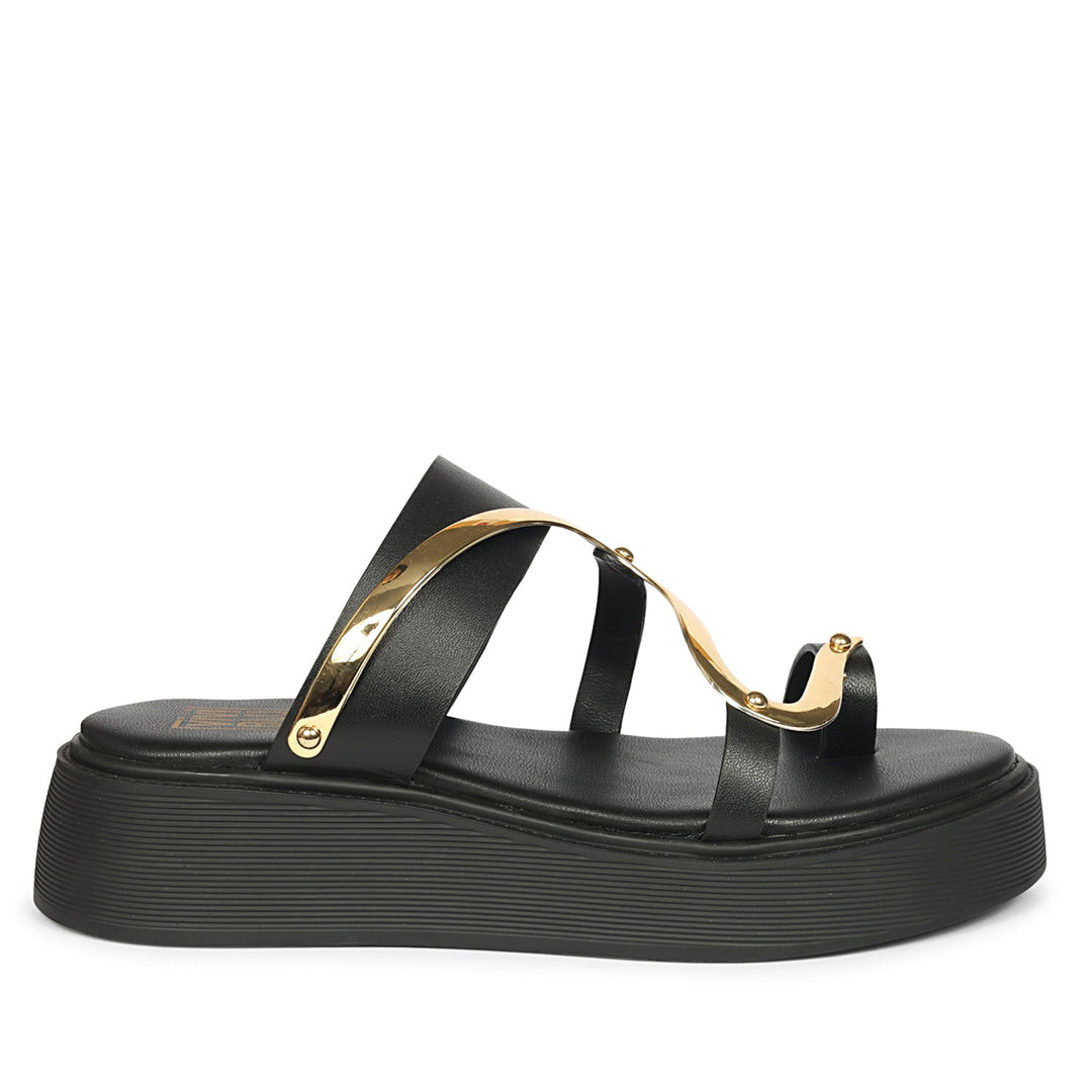 Emilia Black Leather Platform Sandals