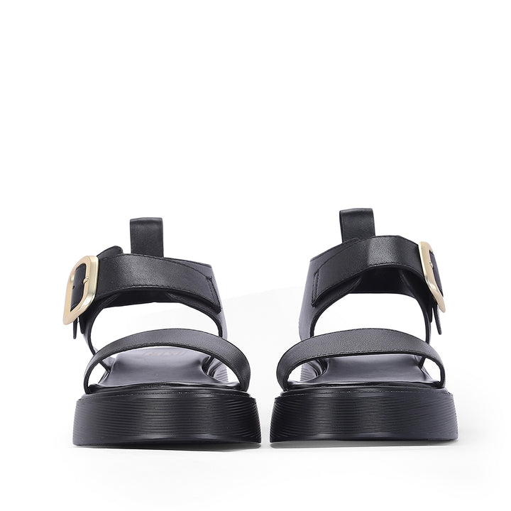 Serafina Black Leather Platform Sandals