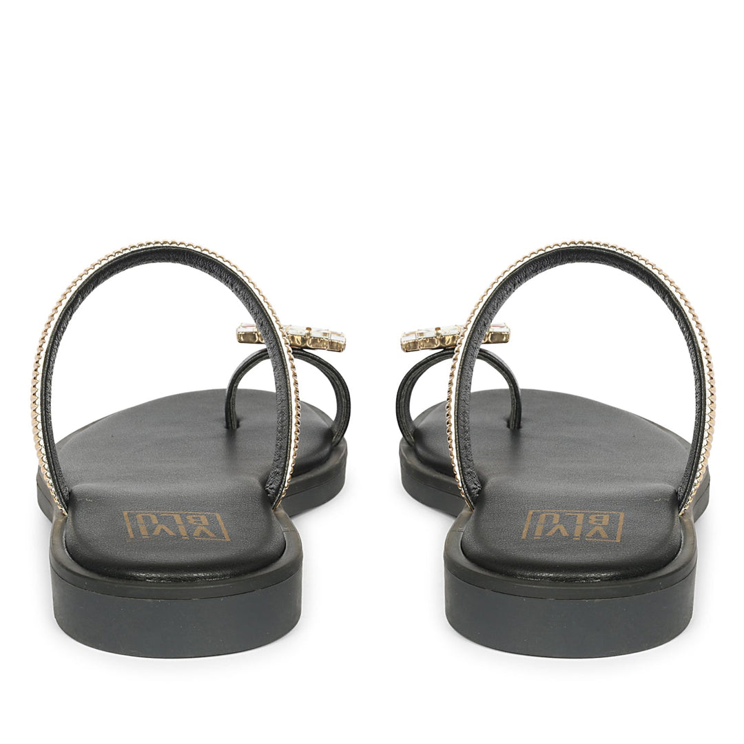 Stevie Black Leather Flat Sandals