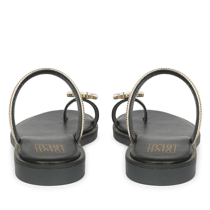 Stevie Black Leather Flat Sandals