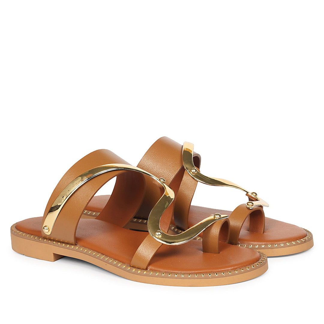 Layla Tan Leather Flat Sandals