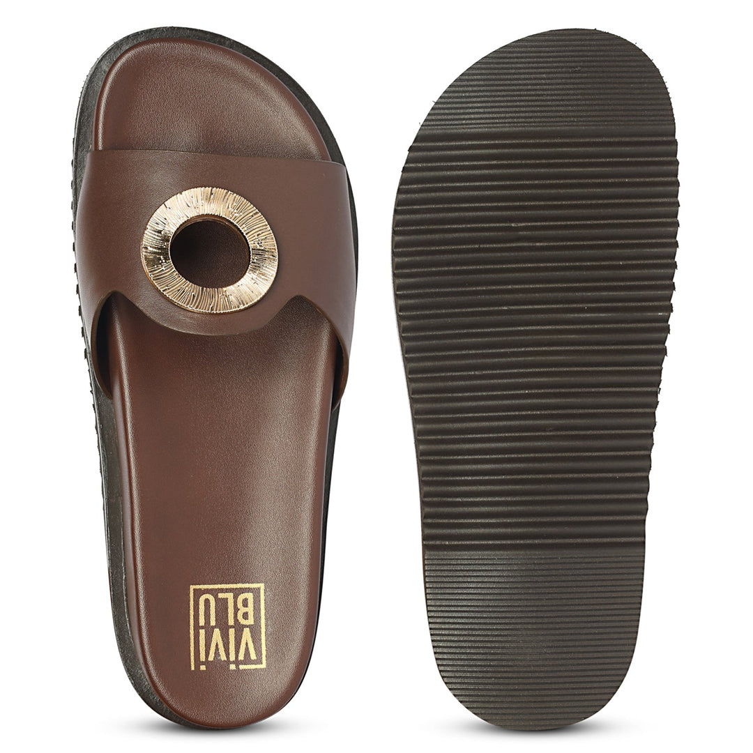 Tilda Brown Leather Flat Sandals