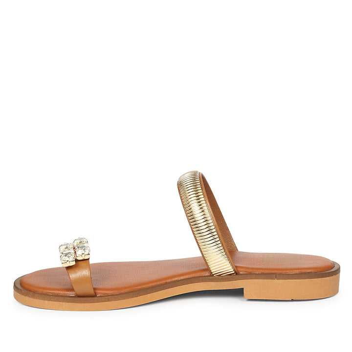 Stevie Tan Leather Flat Sandals
