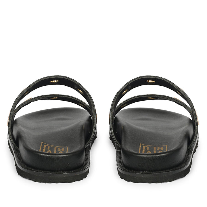 Davina Black Leather Footbed Sandals