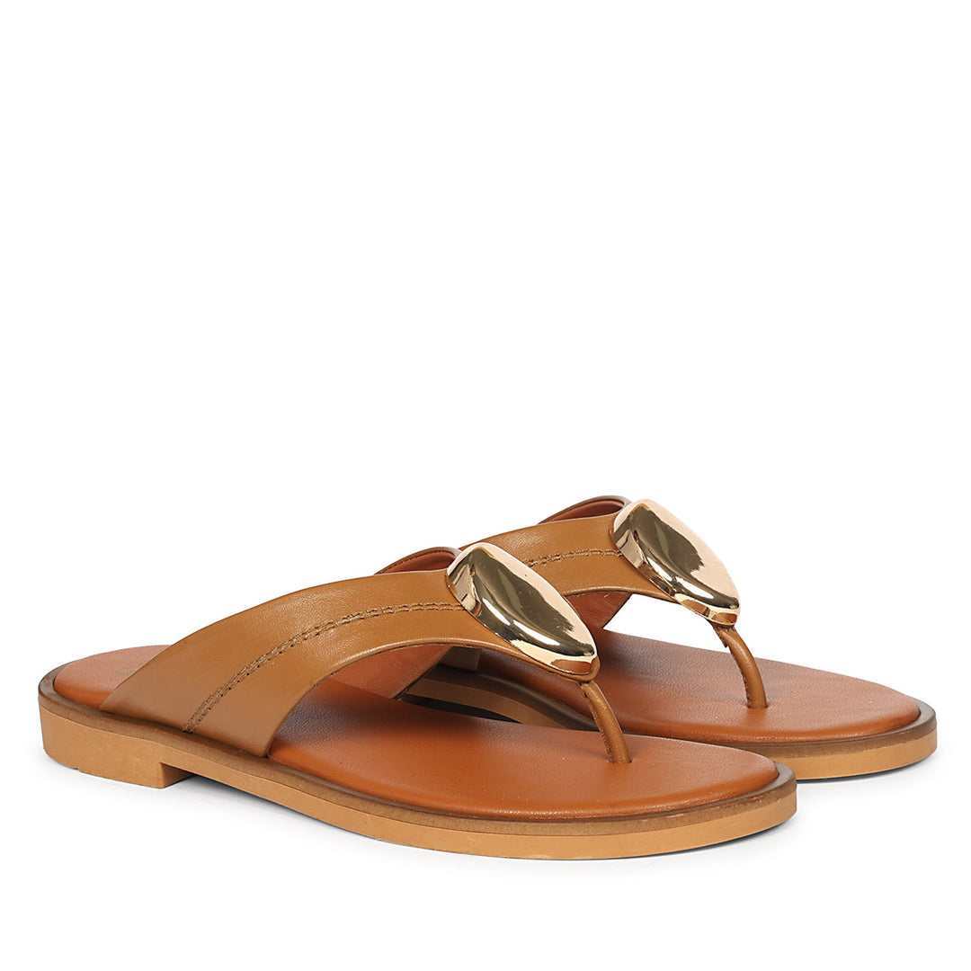 Leyla Tan Leather Flat Sandals