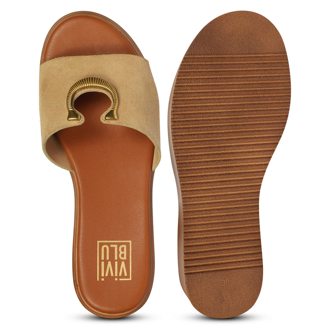 Nala Beige Leather Platform Sandals