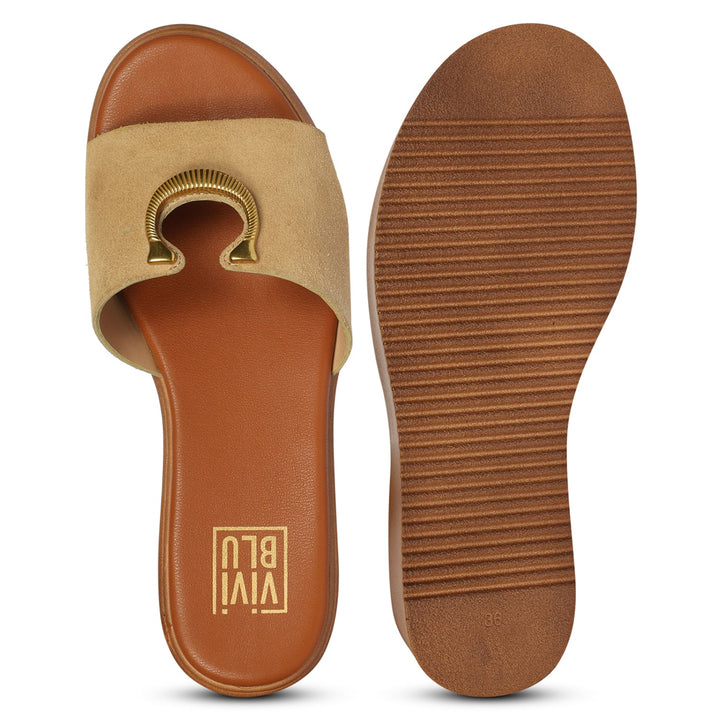 Nala Beige Leather Platform Sandals