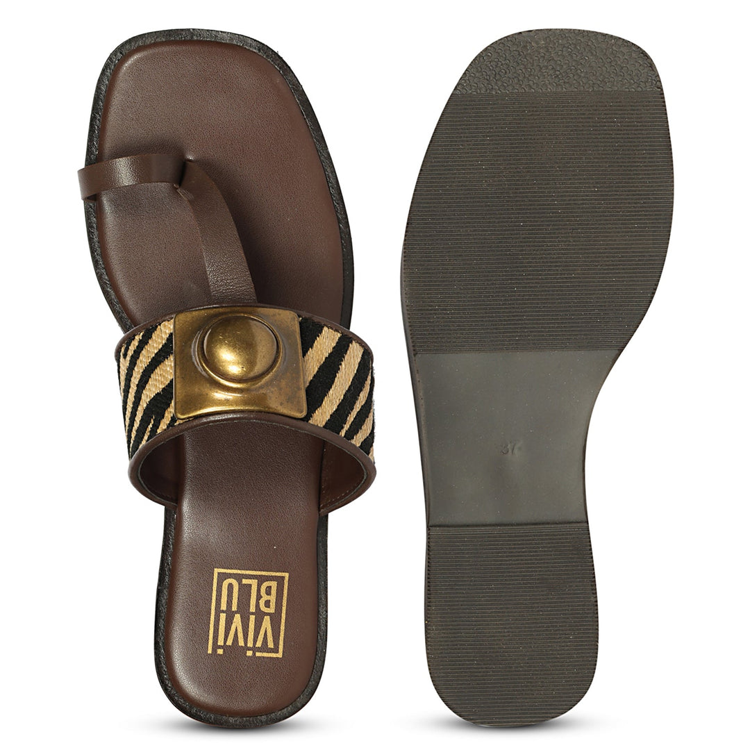 Lilian Brown Leather Flat Sandals