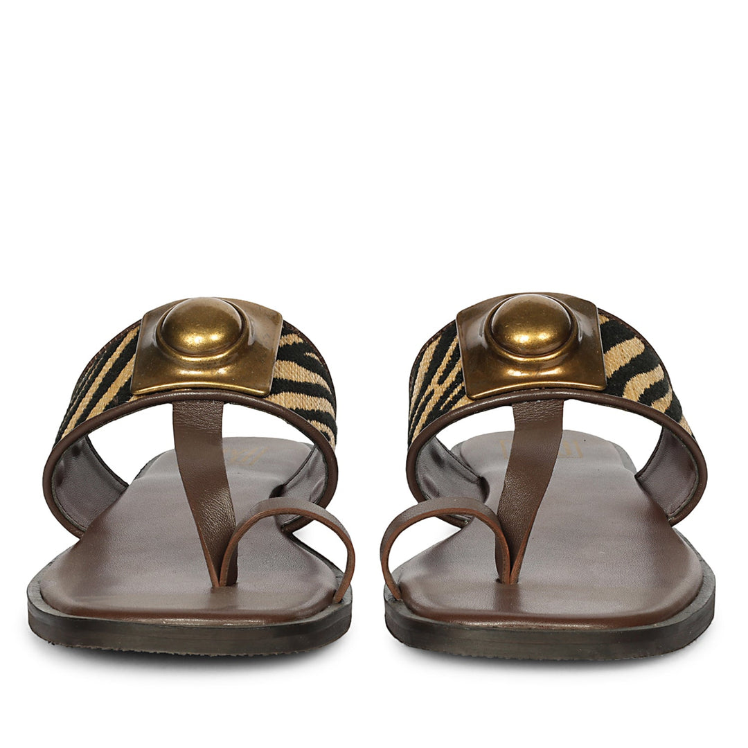 Lilian Brown Leather Flat Sandals