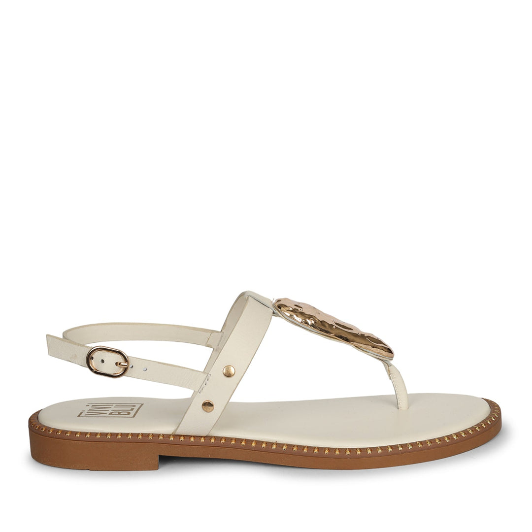 Alma Off White Leather Flat Sandals
