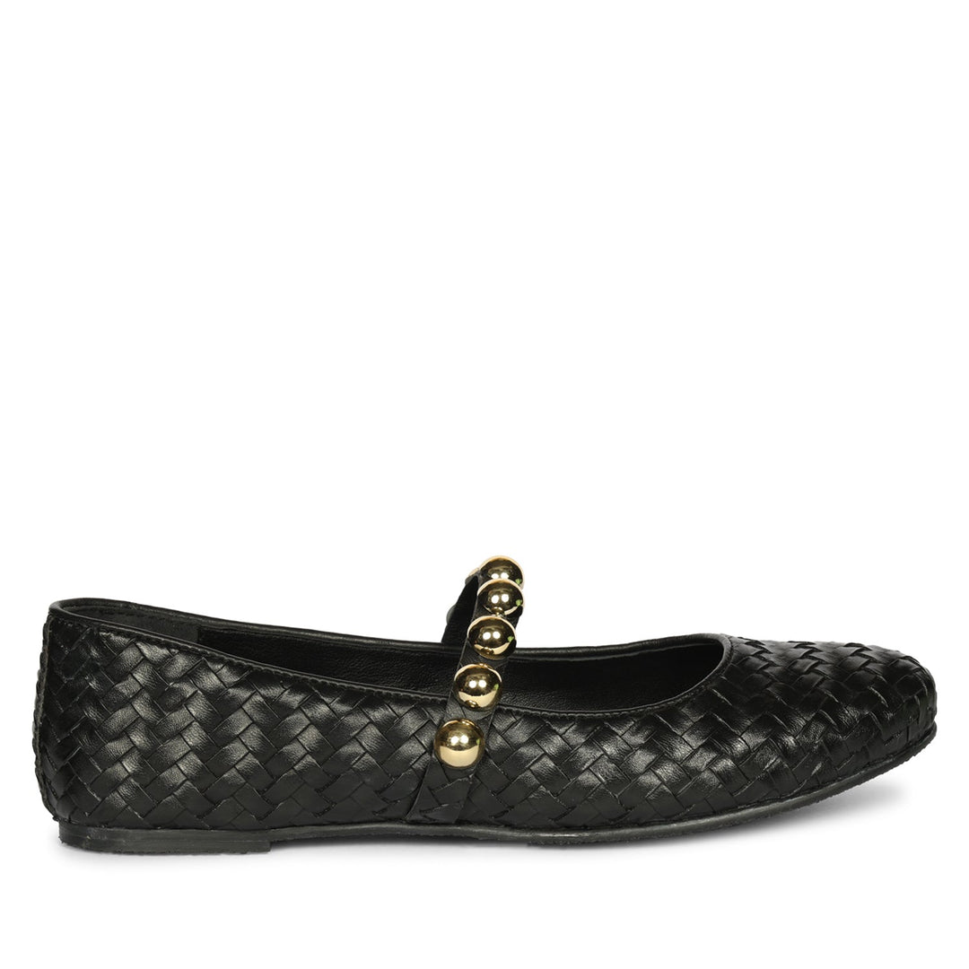 Emelia Black Leather Ballerina