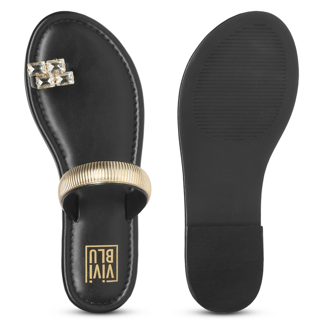 Stevie Black Leather Flat Sandals