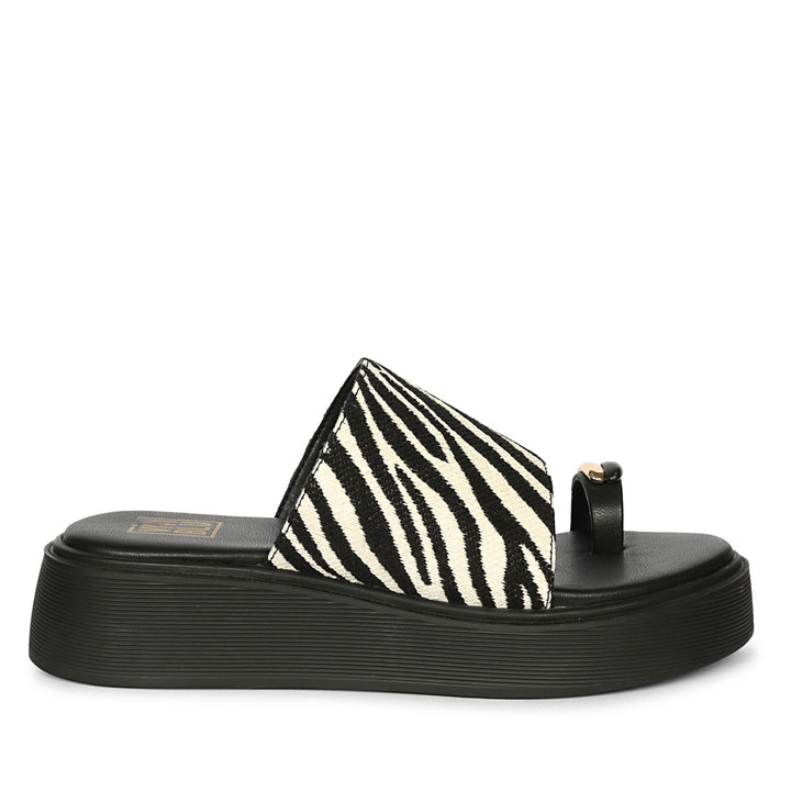 Madelyn Black White Zebra Leather Platform Sandals