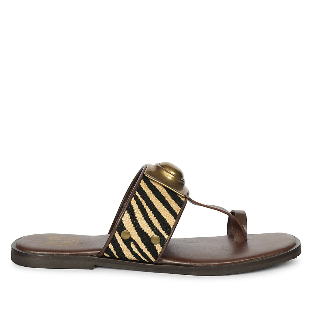 Lilian Brown Leather Flat Sandals