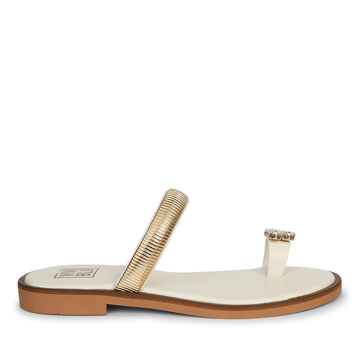 Stevie Off White Leather Flat Sandals