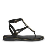 Gloria Black Leather Flat Sandals