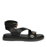 Brinley Black Leather Flat Sandals