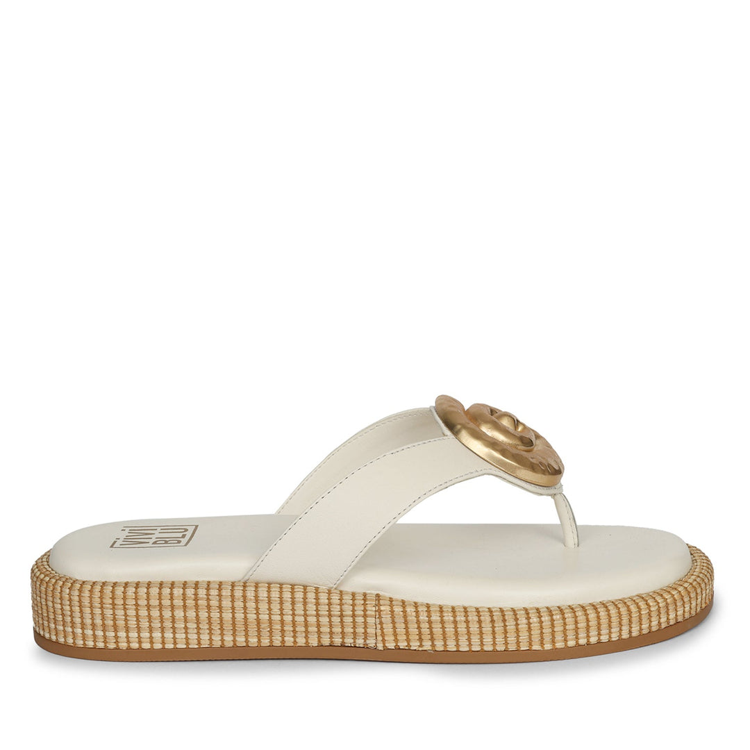Elle Off White Leather Flat Sandals